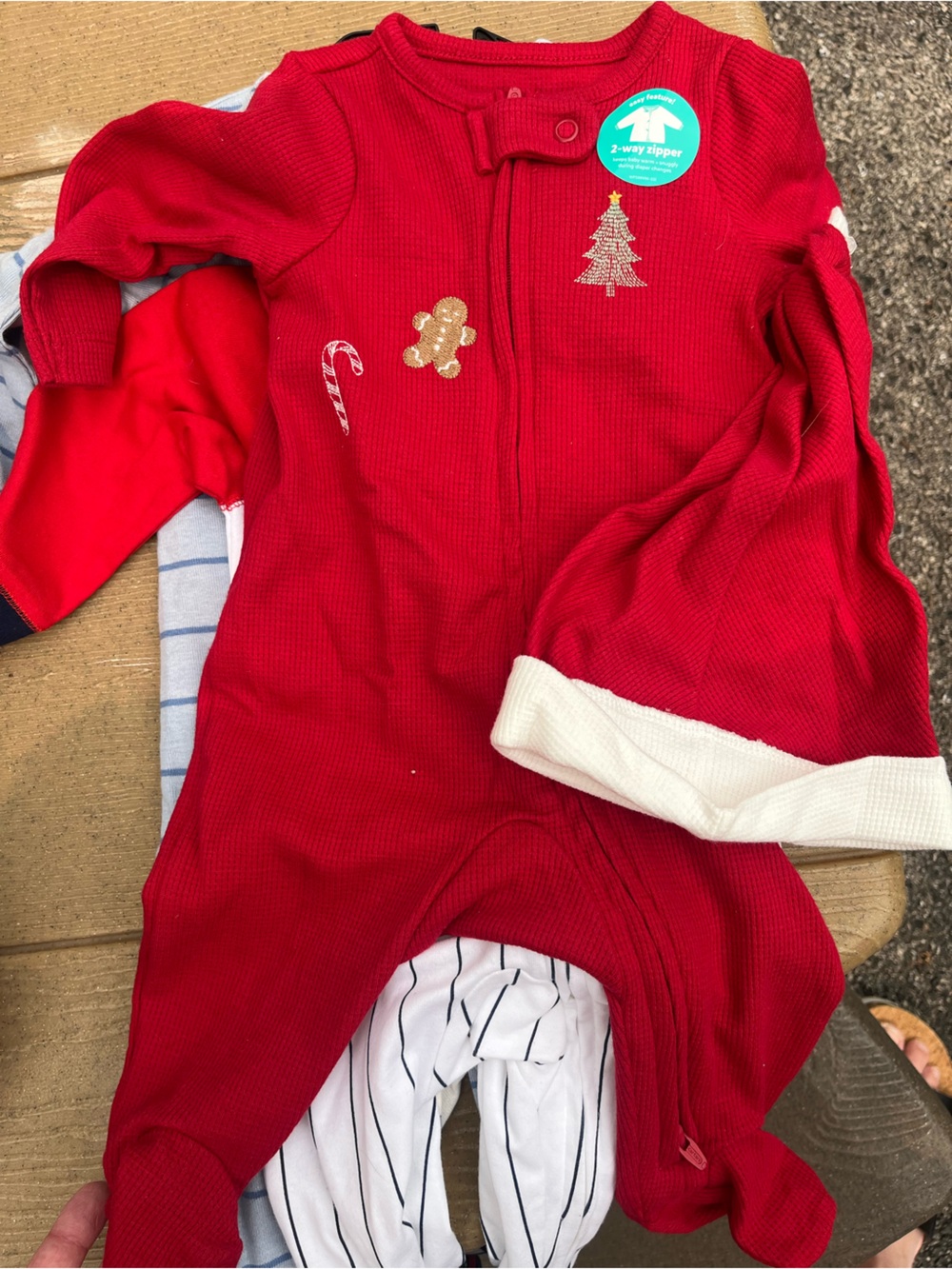 New Carter's Red Holiday Waffle-Knit One-Piece Footie